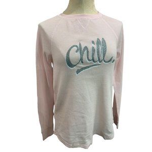 Small Xhilaration Pink Thermal Long Sleeve Top "Chill" Silver Glitter